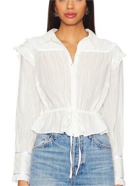 Free People - White Ruffled Tie-Waist Peplum Blouse